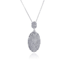 Load image into Gallery viewer, Sterling Silver Necklace with Elegant Hanging Paved Czs Oval Pendant