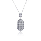 Sterling Silver Necklace with Elegant Hanging Paved Czs Oval Pendant