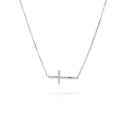 Sterling Silver Rhodium Plated Sideways Cross Necklace