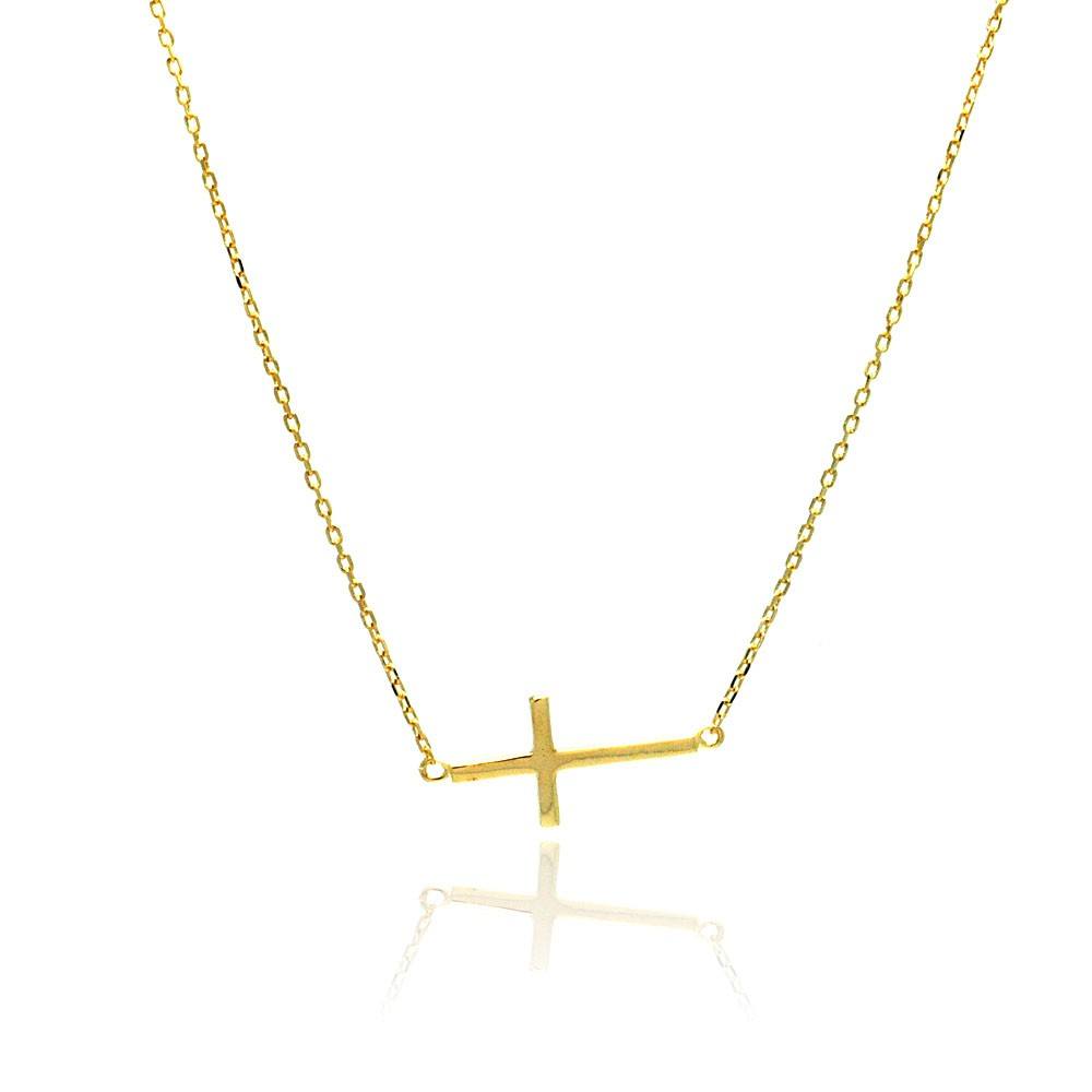 Sterling Silver Gold Plated Sideways Cross Necklace