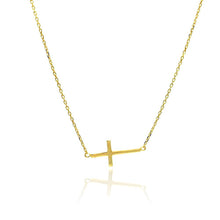 Load image into Gallery viewer, Sterling Silver Gold Plated Sideways Cross Necklace