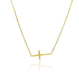 Sterling Silver Gold Plated Sideways Cross Necklace
