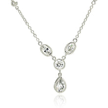 Load image into Gallery viewer, Sterling Silver Necklace with Antique Style PearshapeAnd Oval &amp; Round Cut Clear Cz Pendant