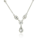 Sterling Silver Necklace with Antique Style PearshapeAnd Oval & Round Cut Clear Cz Pendant