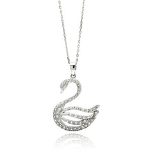 Load image into Gallery viewer, Sterling Silver Necklace with Fancy Paved Czs Open Swan PendantAnd Chain Length of 16 -18 And Pendant Dimensions: 24.1MMx30MM