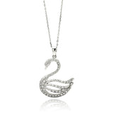 Sterling Silver Necklace with Fancy Paved Czs Open Swan PendantAnd Chain Length of 16 -18 And Pendant Dimensions: 24.1MMx30MM