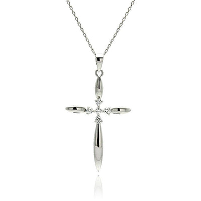 Sterling Silver Necklace with Elegant High Polished Cross Inlaid with Clear Czs Pendant And Chain Length of 16 -18 And Pendant Dimensions: 41.1MMx26.3MM