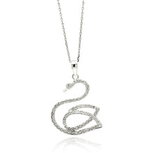 Load image into Gallery viewer, Sterling Silver Necklace with Delicate Paved Czs Swan PendantAnd Chain Length of 16 -18 And Pendant Dimensions: 25.1MMx29.4MM