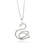Sterling Silver Necklace with Delicate Paved Czs Swan PendantAnd Chain Length of 16 -18 And Pendant Dimensions: 25.1MMx29.4MM