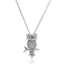 Load image into Gallery viewer, Sterling Silver Necklace with Trendy Owl Inlaid with Clear Czs PendantAnd Chain Length of 16 -18 And Pendant Dimensions: 26.27MMx16.9MM