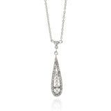 Sterling Silver Necklace with Classy Long Teardrop Pendant Inlaid with Clear CzsAnd Pendant Dimensions of 33.6MMx8.4MM