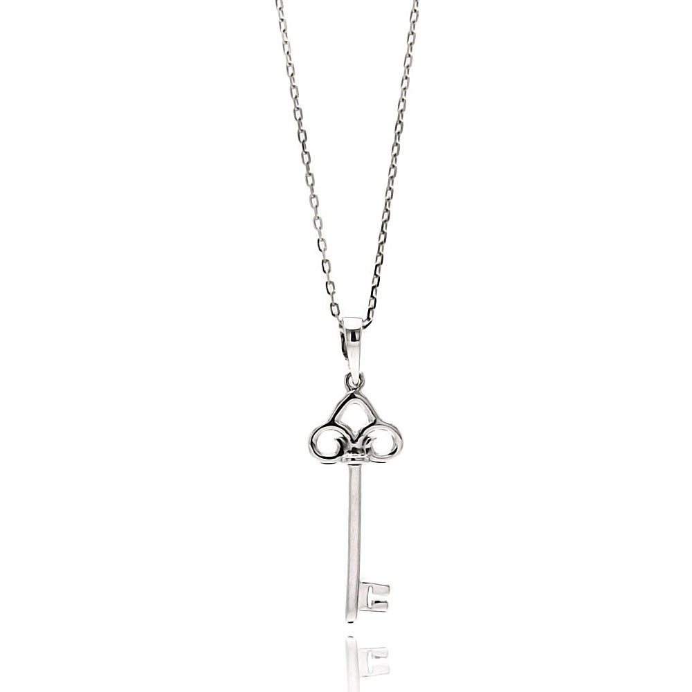 Sterling Silver Necklace with Fancy Key PendantAnd Pendant Dimensions: 29.7MMx10.5MM