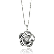 Load image into Gallery viewer, Sterling Silver Necklace with Fancy Flower Swirl Pattern Design Inlaid with Clear Czs PendantAnd Pendant Diameter of 23.2MM