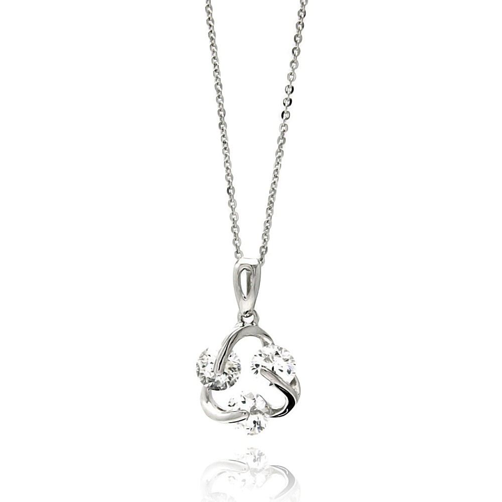 Sterling Silver Necklace with Fancy Pendant Set with Three Clear Cz StoneAnd Pendant Diameter of 13.4MM