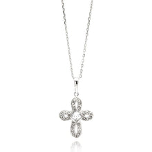 Load image into Gallery viewer, Sterling Silver Rhodium Plated Open Cross CZ Necklace