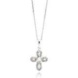 Sterling Silver Rhodium Plated Open Cross CZ Necklace