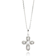 Sterling Silver Rhodium Plated Open Cross CZ Necklace