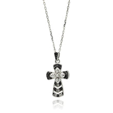 Load image into Gallery viewer, Sterling Silver Rhodium Plated Black Stripes CZ Necklace