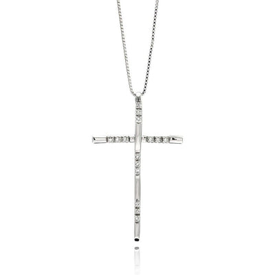 Sterling Silver Rhodium Plated Cross CZ Necklace