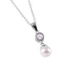 Load image into Gallery viewer, Sterling Silver CZ and Synthetic Pearl Drop Necklace