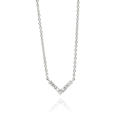 Sterling Silver Necklace with Paved Cz  V  Shaped PendantAnd Pendant Dimensions of 15MMx9MM