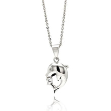 Load image into Gallery viewer, Sterling Silver Necklace with High Polished Dolphin Inlaid with Clear Czs PendantAnd Chain Length of 16 -18 And Pendant Dimensions: 18MMx10.7MM