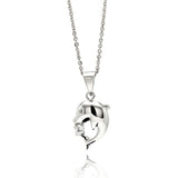 Sterling Silver Necklace with High Polished Dolphin Inlaid with Clear Czs PendantAnd Chain Length of 16 -18 And Pendant Dimensions: 18MMx10.7MM