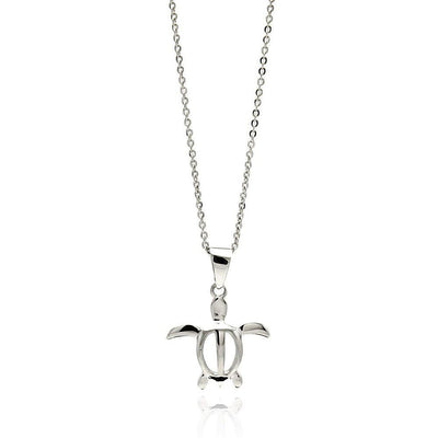 Sterling Silver Necklace with High Polished Open Turtle PendantAnd Chain Length of 16 -18 And Pendant Dimensions: 17.2MMx17.9MM