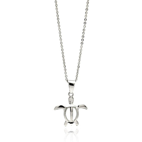 Sterling Silver Necklace with High Polished Open Turtle PendantAnd Chain Length of 16 -18 And Pendant Dimensions: 17.2MMx17.9MM