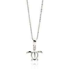 Sterling Silver Necklace with High Polished Open Turtle PendantAnd Chain Length of 16 -18 And Pendant Dimensions: 17.2MMx17.9MM