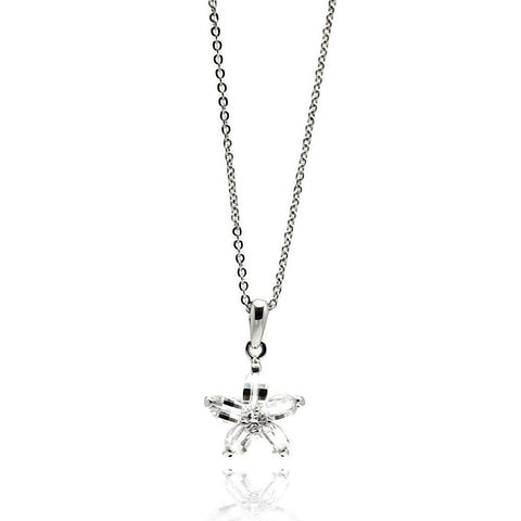 Sterling Silver Necklace with Flower Solitaire Set with Clear Czs PendantAnd Chain Length of 16 -18 And Pendant Diameter: 12.3MM