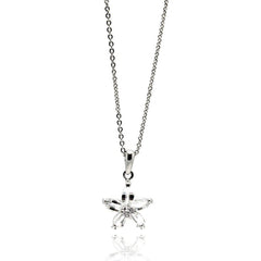 Sterling Silver Necklace with Flower Solitaire Set with Clear Czs PendantAnd Chain Length of 16 -18 And Pendant Diameter: 12.3MM