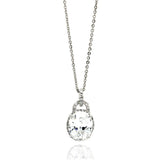 Sterling Silver Necklace with Fancy Oval Pendant with Micro Paved Cz on Halo SettingAnd Chain Length of 16 -18 And Pendant Dimensions: 15.4MMx10.5MM