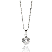 Load image into Gallery viewer, Sterling Silver Necklace with Small Flower Centered with Round Cut Clear Cz PendantAnd Chain Length of 16 -18 And Pendant Diameter: 9.44MM