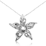 Sterling Silver Necklace with Trendy High Polished Flower PendantAnd Pendant Diameter of 25.9MM