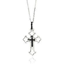 Load image into Gallery viewer, Sterling Silver Rhodium Plated Open Cross Black and Clear CZ  Necklace