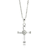 Sterling Silver Rhodium Plated Cross CZ Necklace