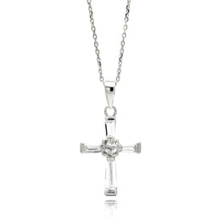 Sterling Silver Rhodium Plated Cross CZ Necklace