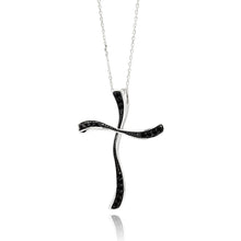 Load image into Gallery viewer, Sterling Silver Rhodium Plated Black Cross CZ Necklace