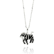 Load image into Gallery viewer, Sterling Silver Necklace with Fancy Black Onyx Zebra Inlaid with Clear Czs PendantAnd Chain Length of 16 -18 And Pendant Dimensions: 18MMx17.6MM