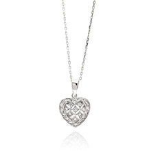 Load image into Gallery viewer, Sterling Silver Necklace with Fancy Heart and Flower Design Inlaid with Clear Czs PendantAnd Pendant Dimensions of 15MMx16MM