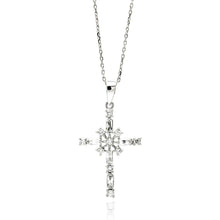 Load image into Gallery viewer, Sterling Silver Rhodium Plated Cross CZ Necklace