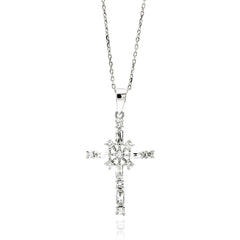 Sterling Silver Rhodium Plated Cross CZ Necklace