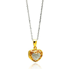 Load image into Gallery viewer, Sterling Silver Necklace with Two-Toned Heart Locket Inlaid with Clear Czs PendantAnd Pendant Dimensions of 12.4MMx13.6MM