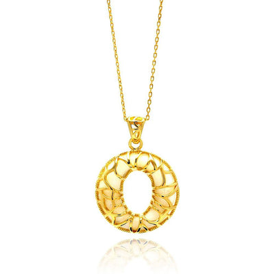 Sterling Silver Gold Plated Open O Filigree CZ Center White Onyx Necklace