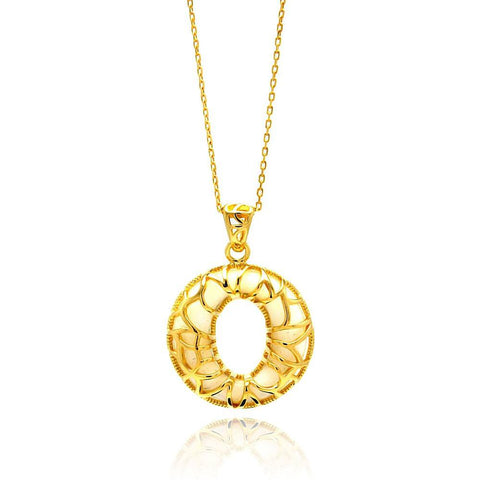 Sterling Silver Gold Plated Open O Filigree CZ Center White Onyx Necklace