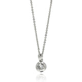 Sterling Silver Necklace with Centered Round Cut Clear Cz on High Polished Bezel Setting PendantAnd Pendant Diameter of 7.3MM