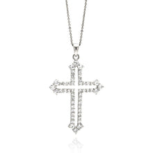 Load image into Gallery viewer, Sterling Silver Rhodium Plated Open Cross CZ Necklace