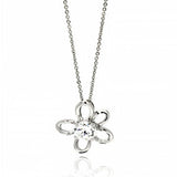 Sterling Silver Necklace with Fancy Open Flower with Centered Round Cut Clear Cz PendantAnd Pendant Diameter of 17.3MM