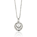 Sterling Silver Necklace with High Polished Double Open Circle Pendant Set with Round Clear Cz on Center. Pendant Diameter of 15.4MM